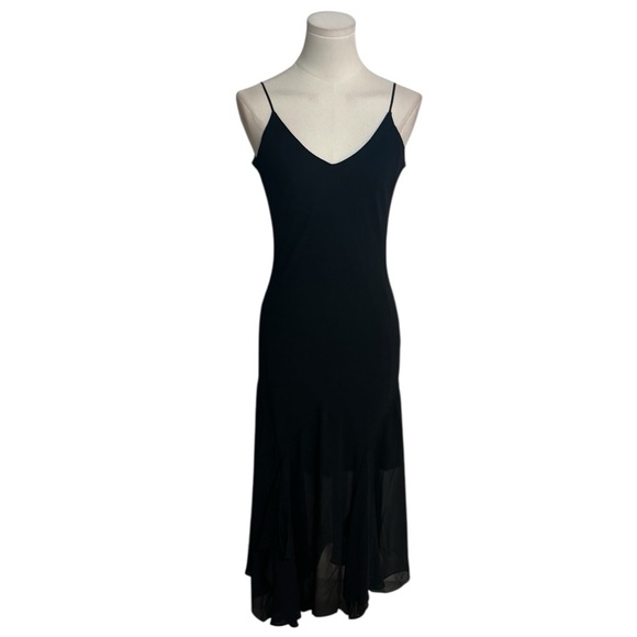 MORRELL‎ MAXIE Black Spaghetti Strap Dress M 90’s Fairy Dance Party Midi Flowy - Picture 1 of 7